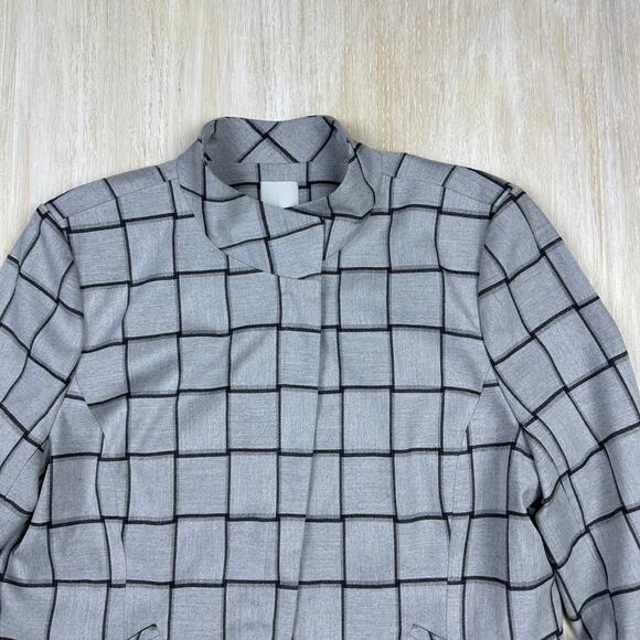 Halogen Gray Checkered Plaid Front Zipper Chic Casual Career Blazer Jacket XL - Picture 2 of 14
